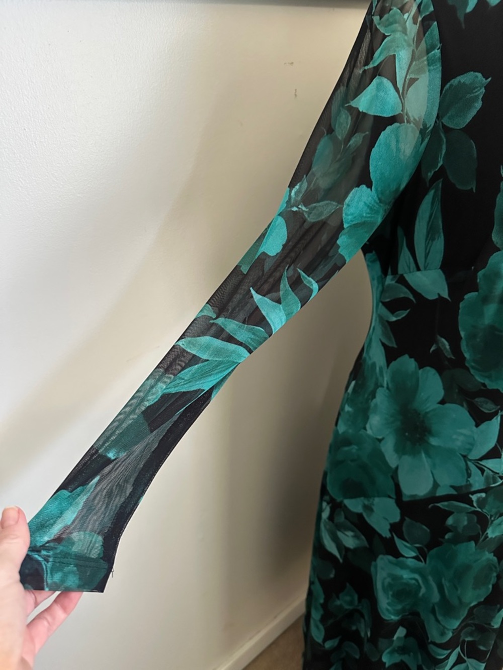 connected apparel Teal Floral Long-Sleeve A-Line Dress on Black - Picture 3 of 5